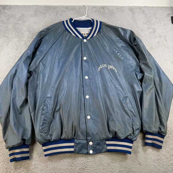 Vintage Toronto Blue Jays Jacket Mens 2XL Blue Cool It Satin Bomber MLB Made USA